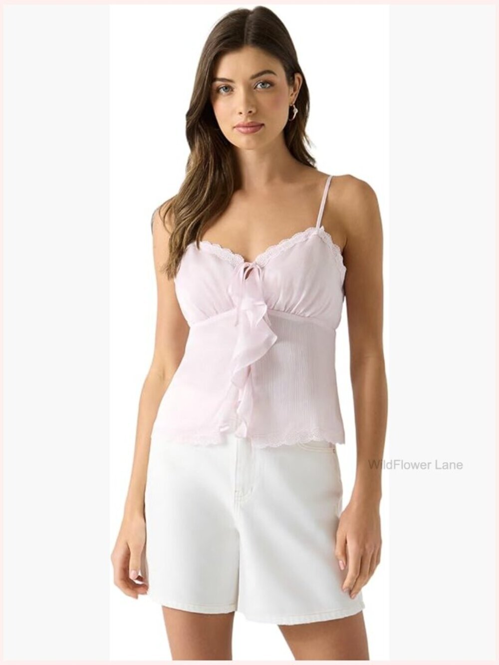 Eco Sleeveless Saisha Babydoll Top - Spaghetti Strap Sweetheart Neck Lace Trim